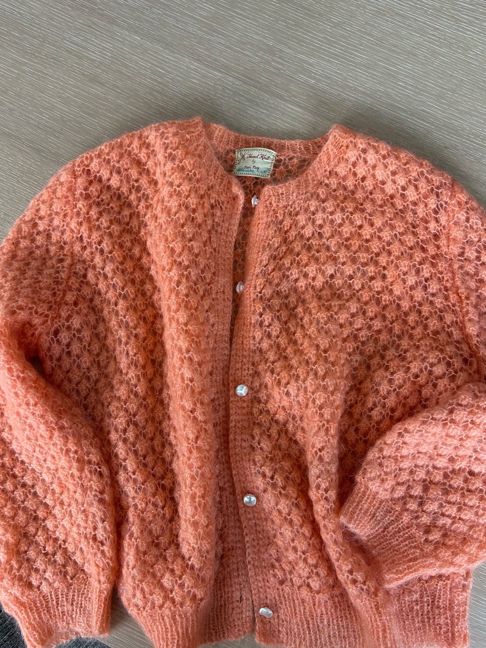 Textured Orange Pearl-Button Knit Cardigan - Picture 4 of 7
